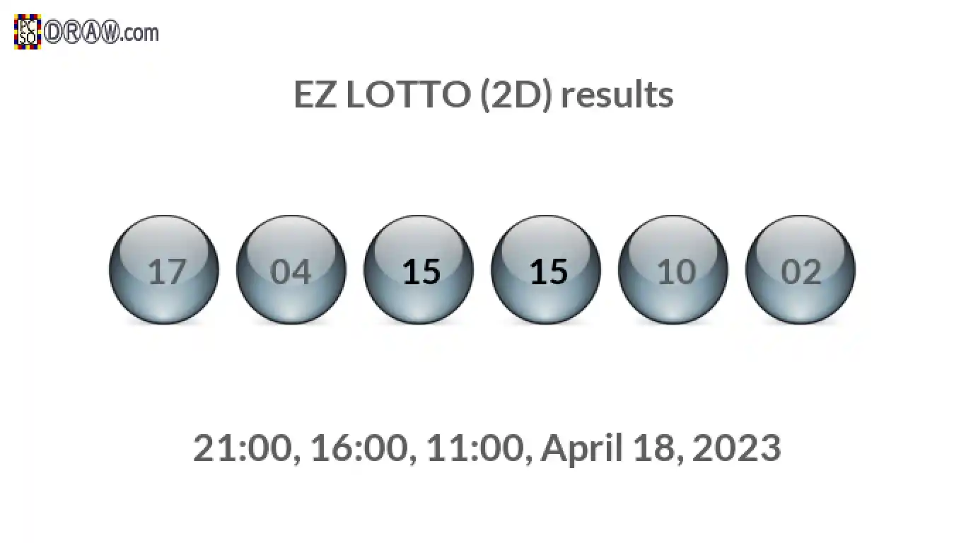 Rendered lottery balls representing EZ LOTTO (2D) results on April 18, 2023