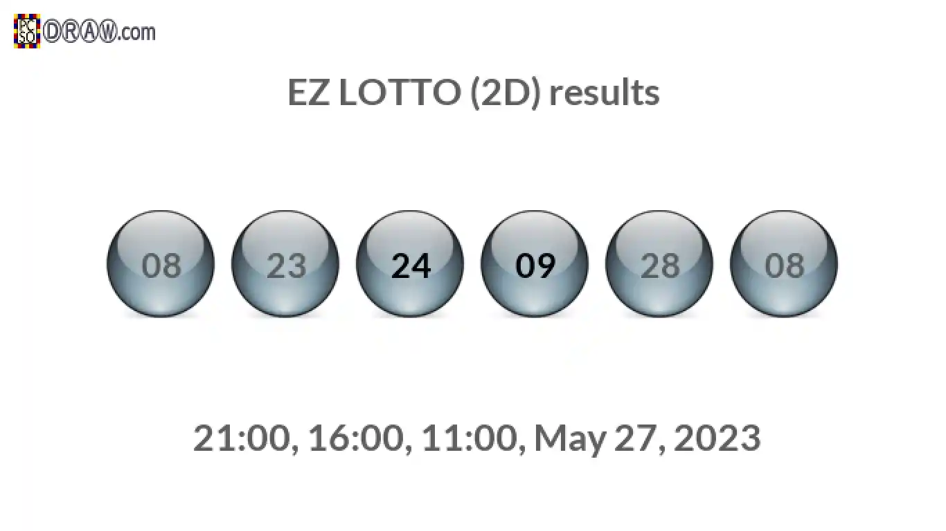 Rendered lottery balls representing EZ LOTTO (2D) results on May 27, 2023