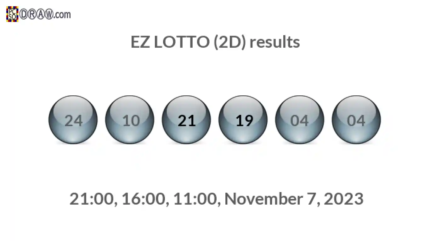 Rendered lottery balls representing EZ LOTTO (2D) results on November 7, 2023