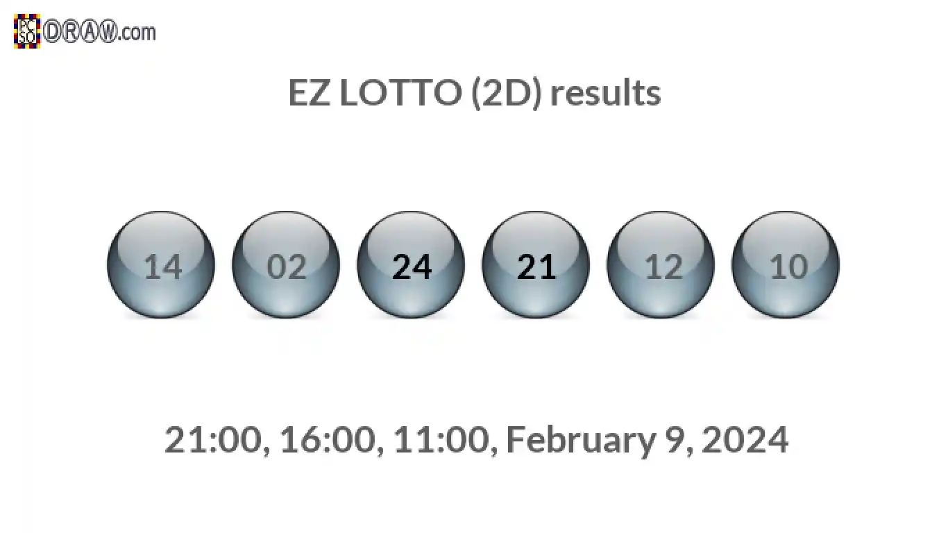 Rendered lottery balls representing EZ LOTTO (2D) results on February 9, 2024