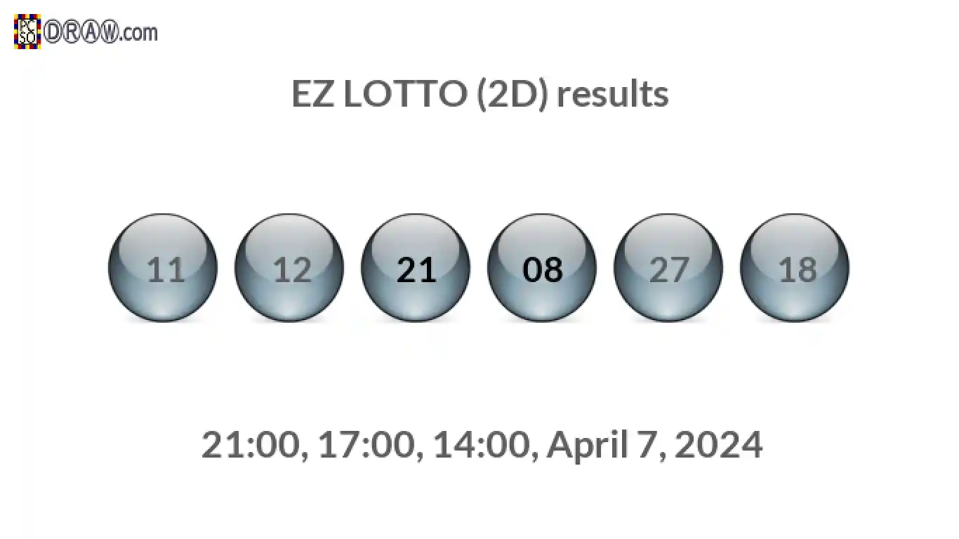 Rendered lottery balls representing EZ LOTTO (2D) results on April 7, 2024