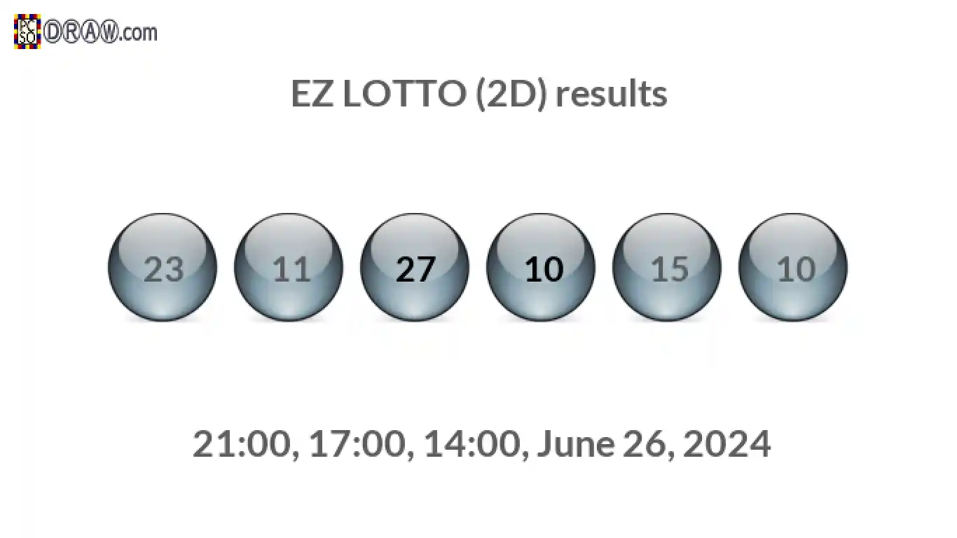 Rendered lottery balls representing EZ LOTTO (2D) results on June 26, 2024