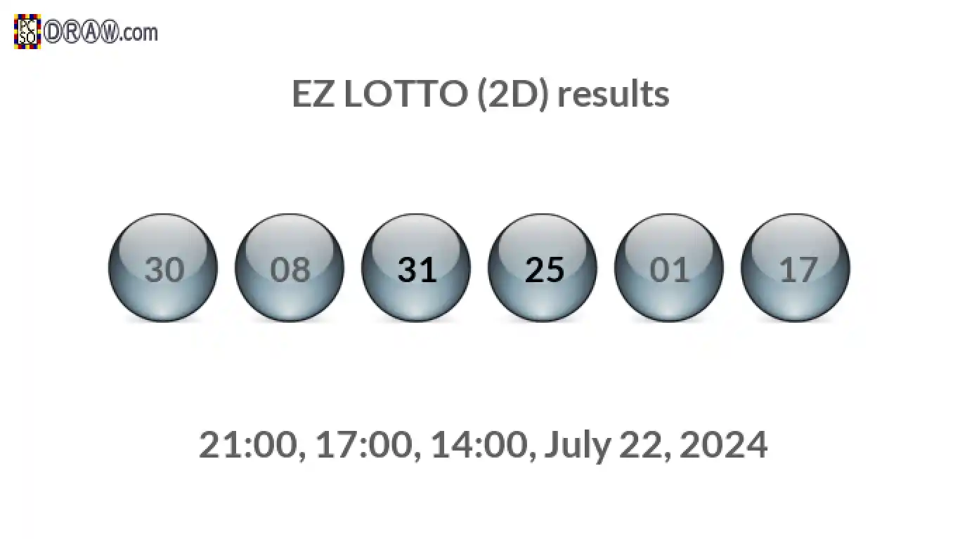 Rendered lottery balls representing EZ LOTTO (2D) results on July 22, 2024