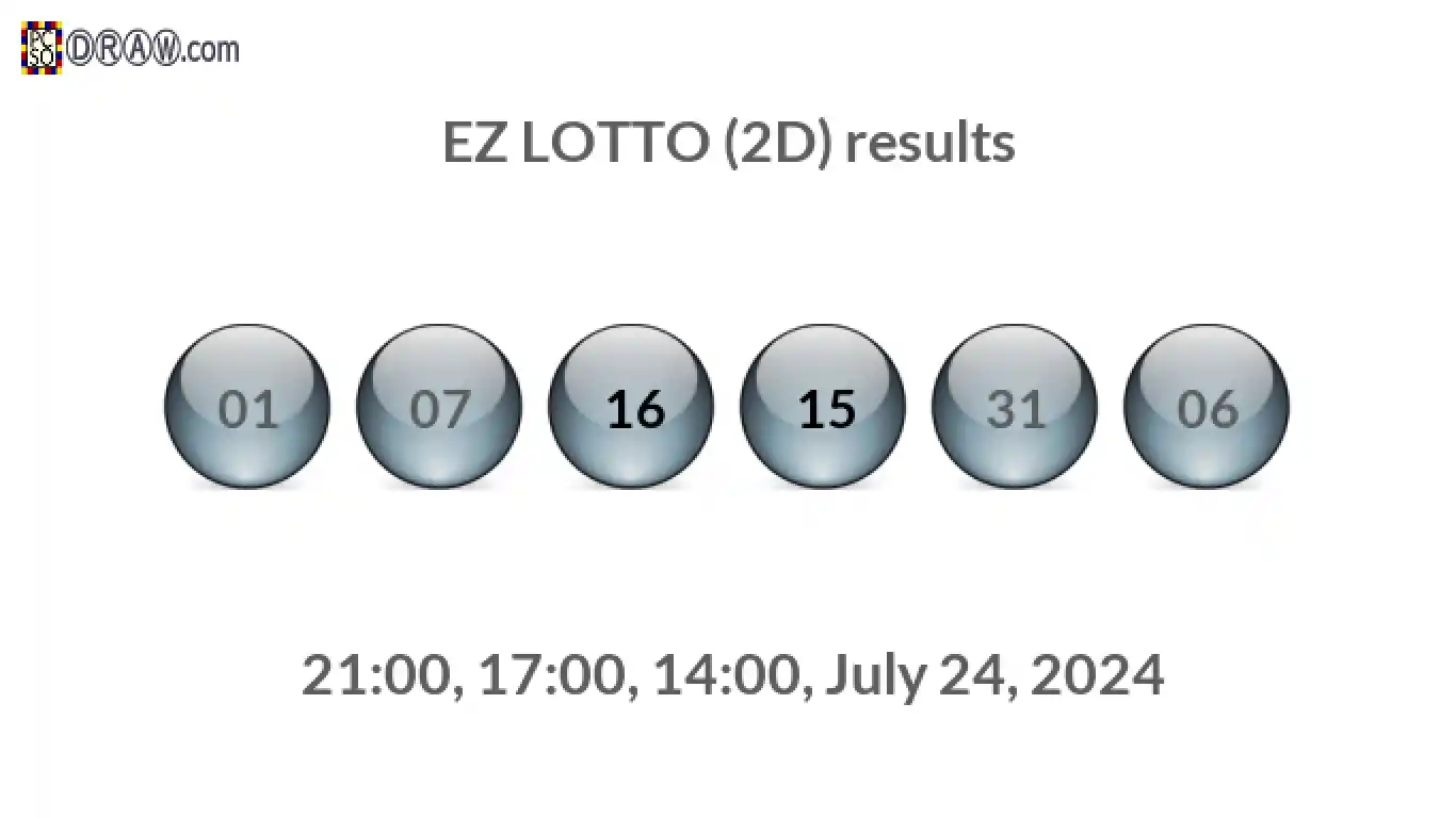 Rendered lottery balls representing EZ LOTTO (2D) results on July 24, 2024