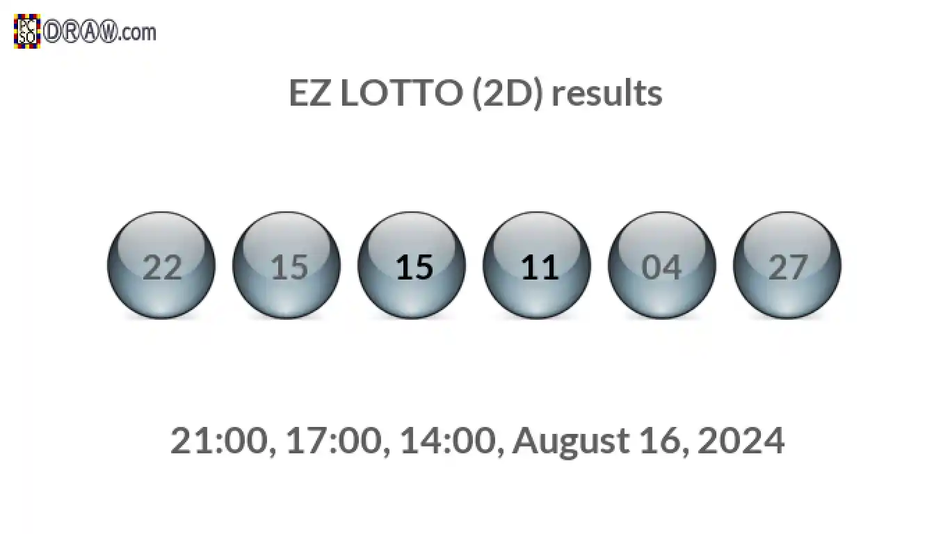 Rendered lottery balls representing EZ LOTTO (2D) results on August 16, 2024