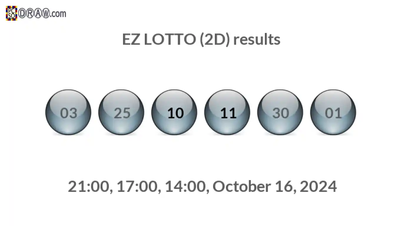 Rendered lottery balls representing EZ LOTTO (2D) results on October 16, 2024