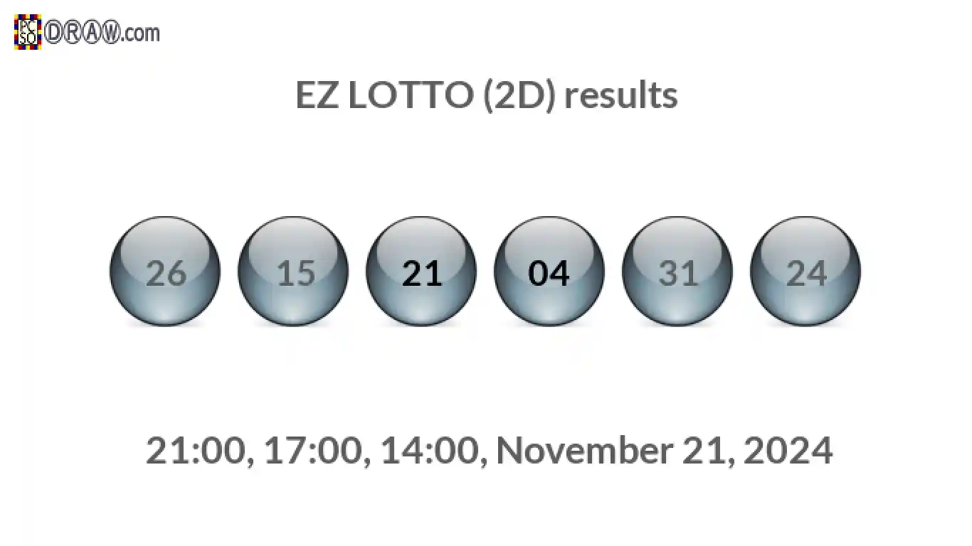 Rendered lottery balls representing EZ LOTTO (2D) results on November 21, 2024