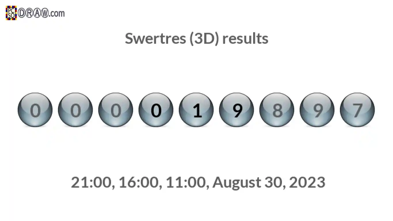 Rendered lottery balls representing 3D Lotto results on August 30, 2023