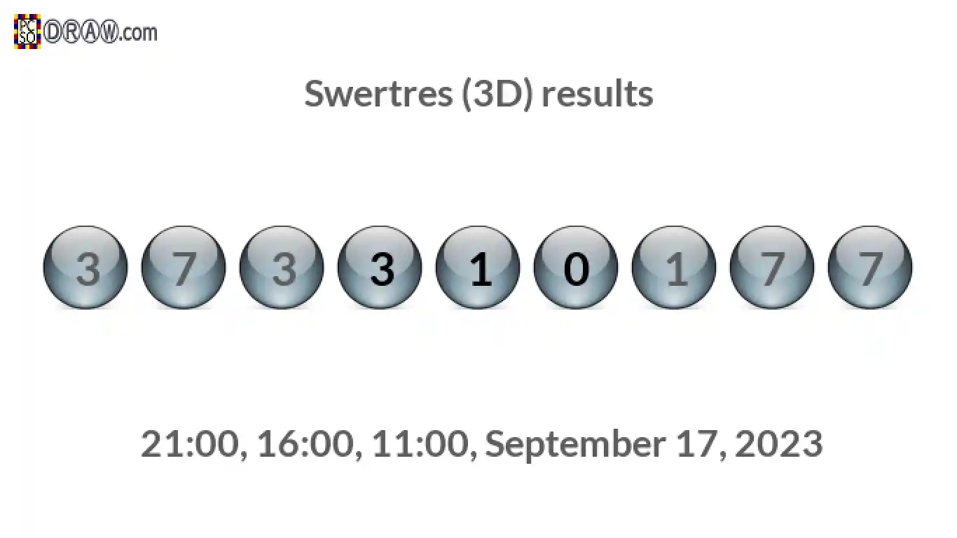 Rendered lottery balls representing 3D Lotto results on September 17, 2023