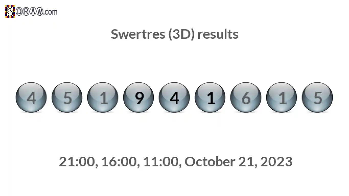 Rendered lottery balls representing 3D Lotto results on October 21, 2023