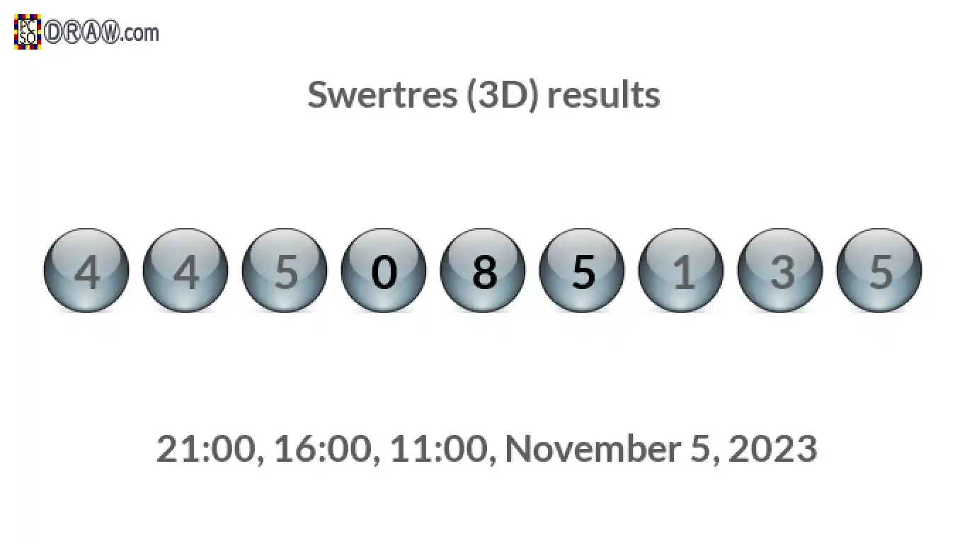 Rendered lottery balls representing 3D Lotto results on November 5, 2023