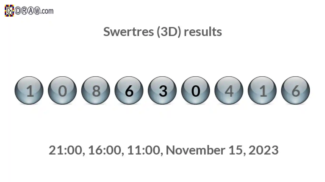 Rendered lottery balls representing 3D Lotto results on November 15, 2023