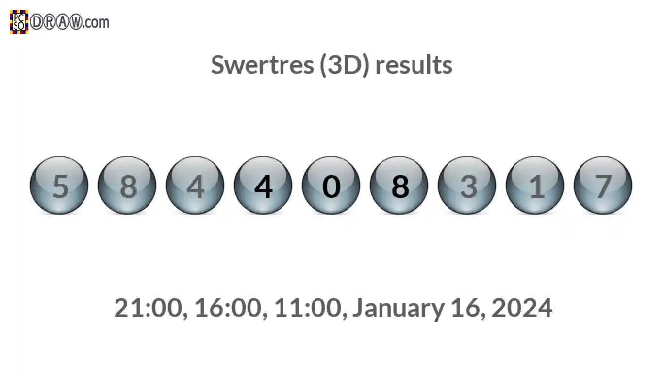 Rendered lottery balls representing 3D Lotto results on January 16, 2024