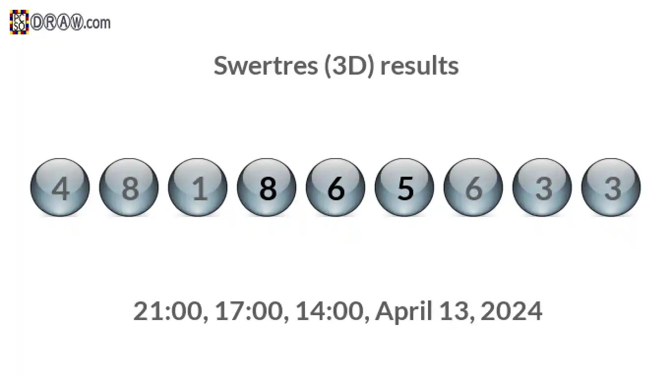 Rendered lottery balls representing 3D Lotto results on April 13, 2024