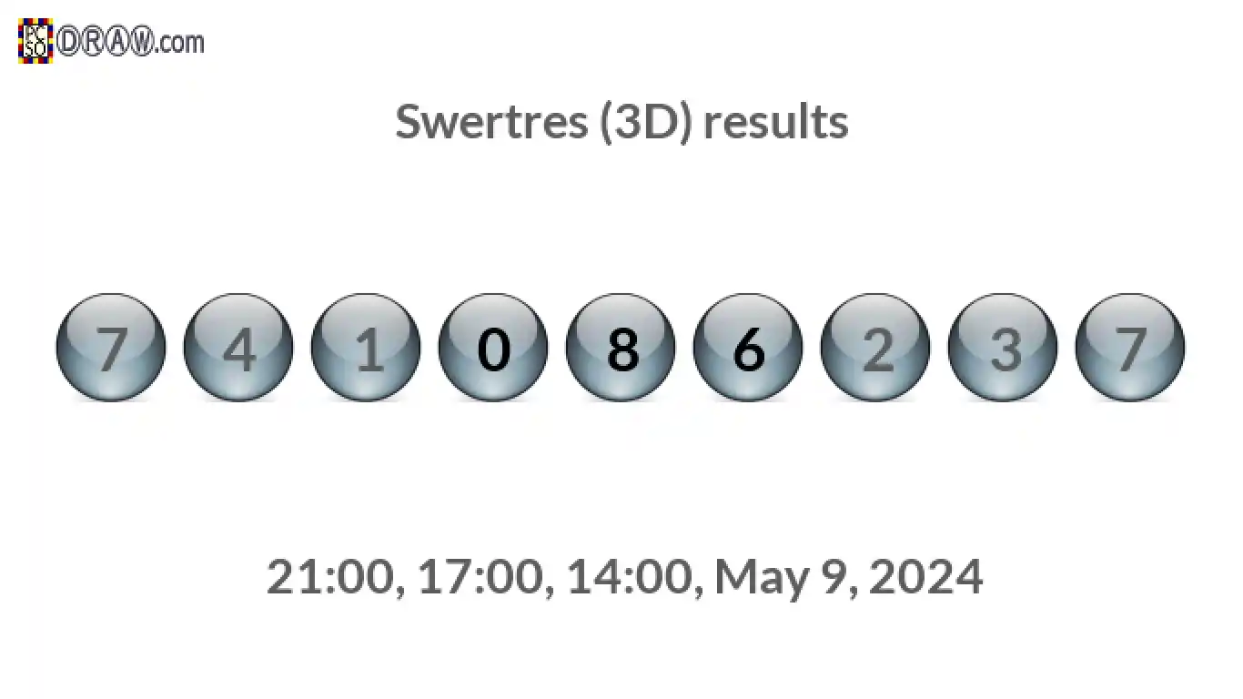 Rendered lottery balls representing 3D Lotto results on May 9, 2024