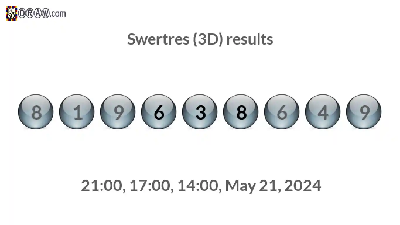 Rendered lottery balls representing 3D Lotto results on May 21, 2024