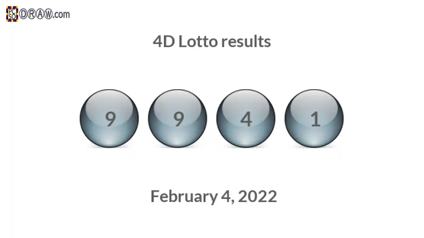 4D lottery balls representing results on February 4, 2022