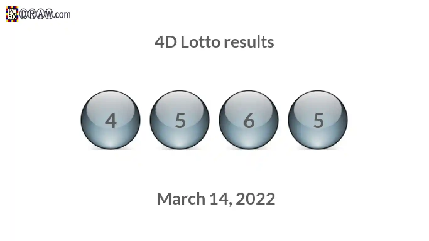 4D lottery balls representing results on March 14, 2022