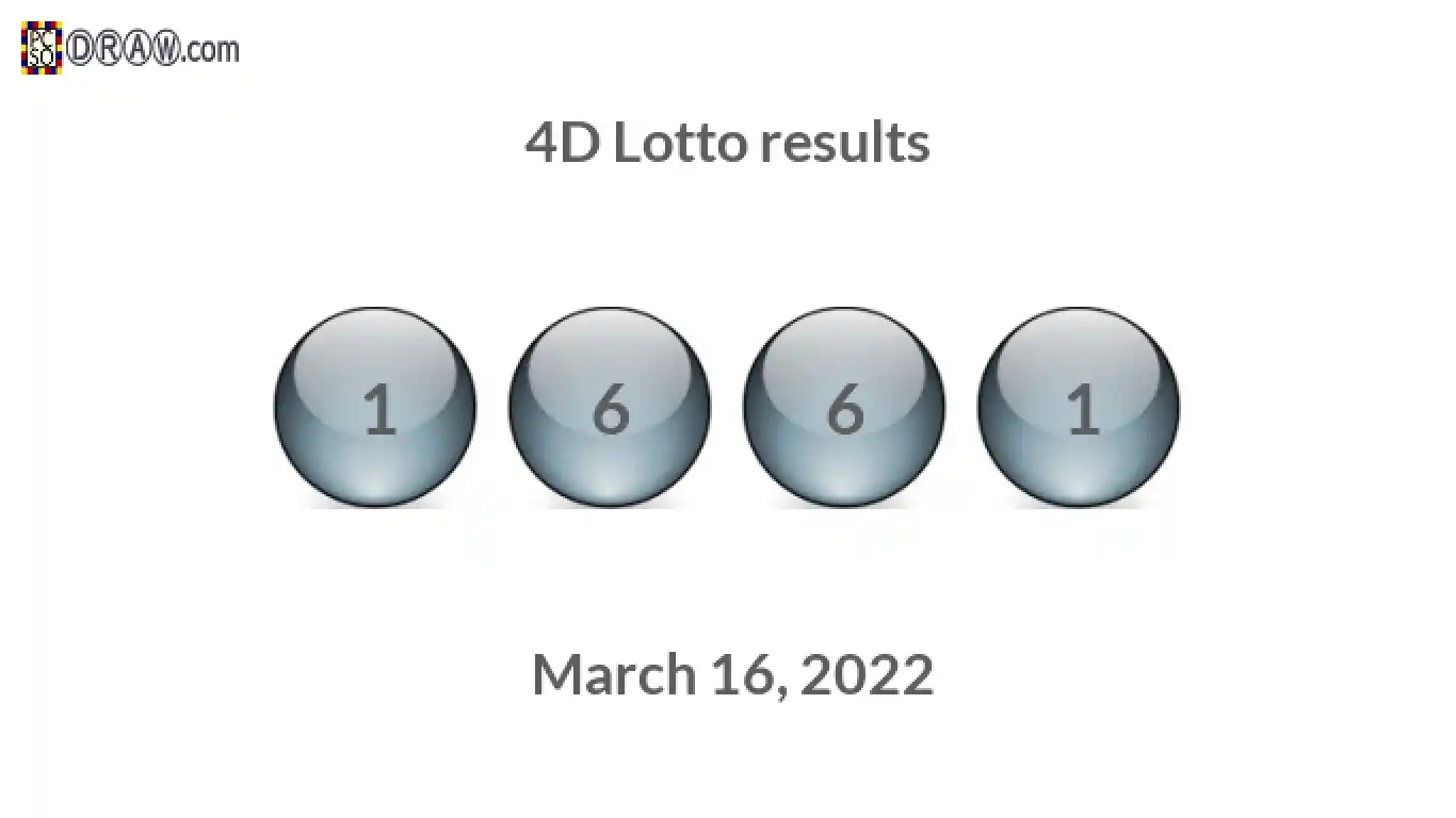 4D lottery balls representing results on March 16, 2022