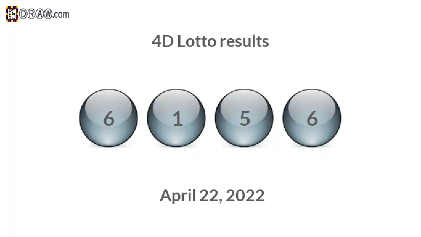 4D lottery balls representing results on April 22, 2022