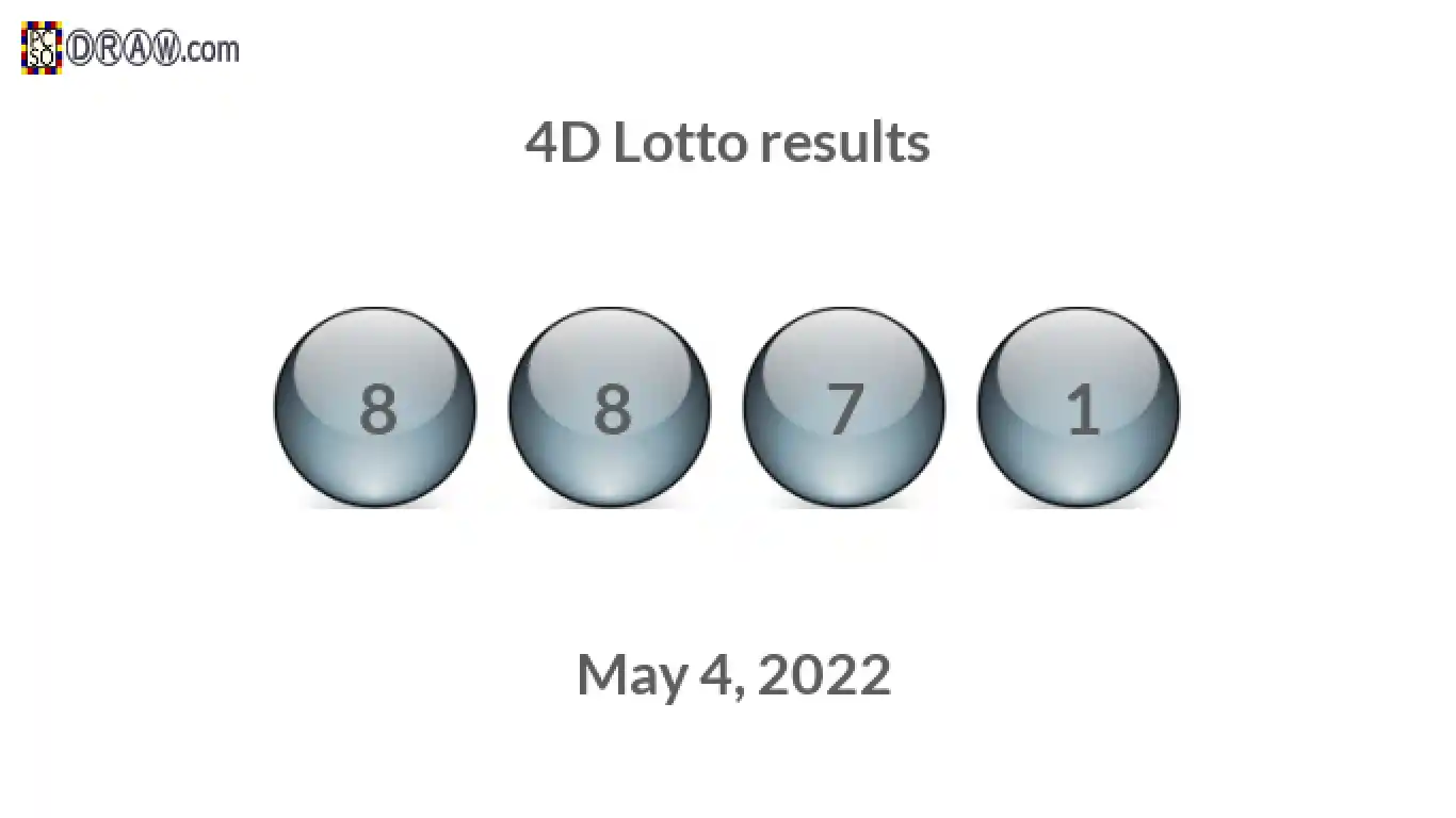 4D lottery balls representing results on May 4, 2022