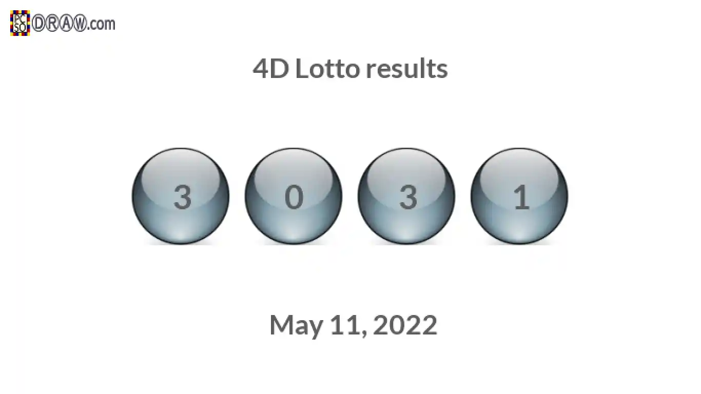 4D lottery balls representing results on May 11, 2022