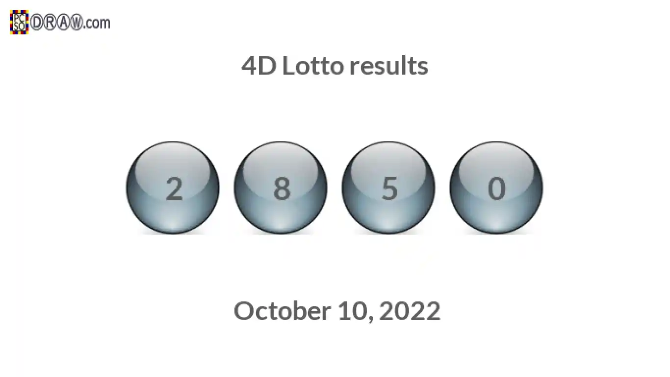 4D lottery balls representing results on October 10, 2022