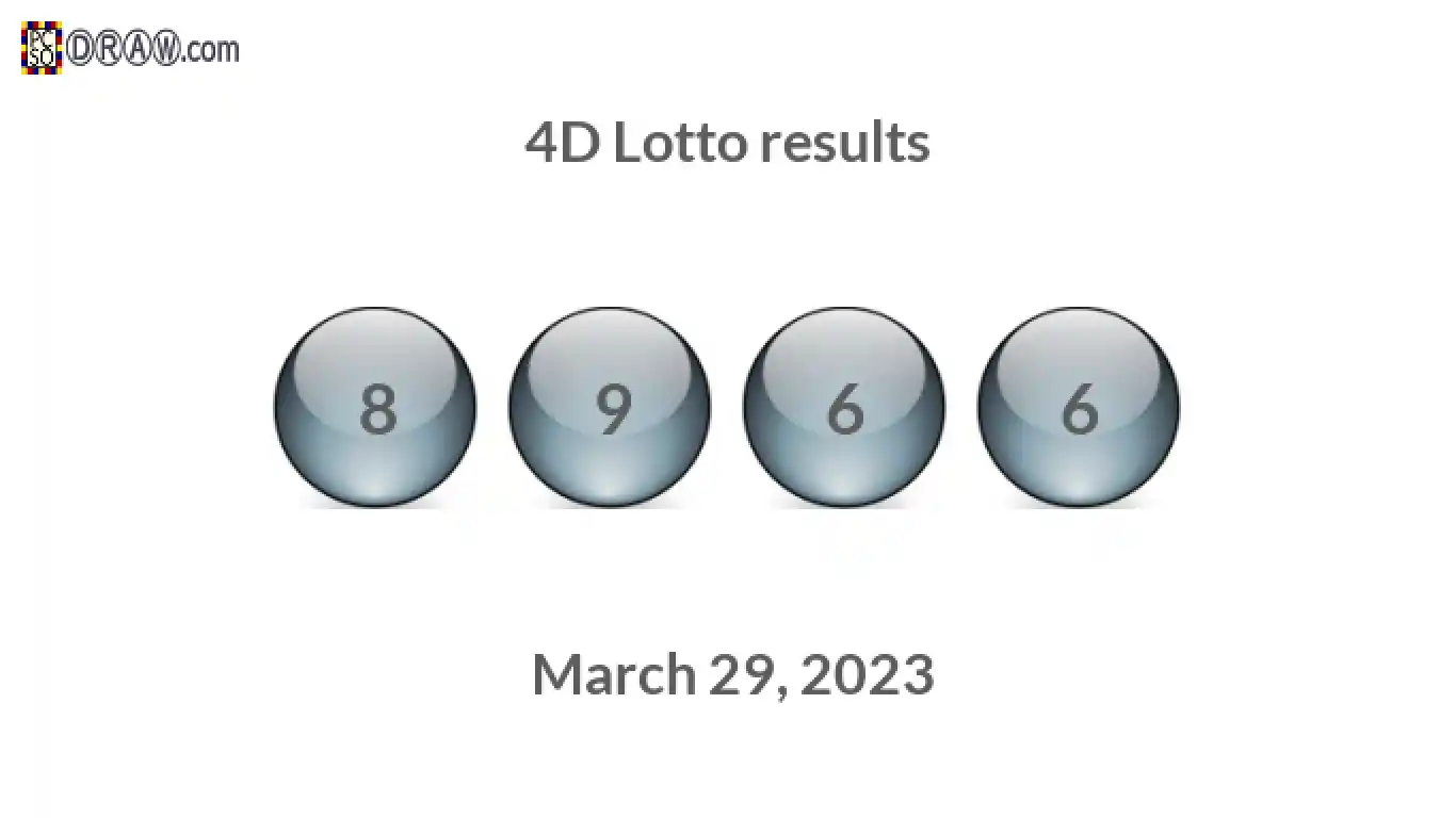 4D lottery balls representing results on March 29, 2023