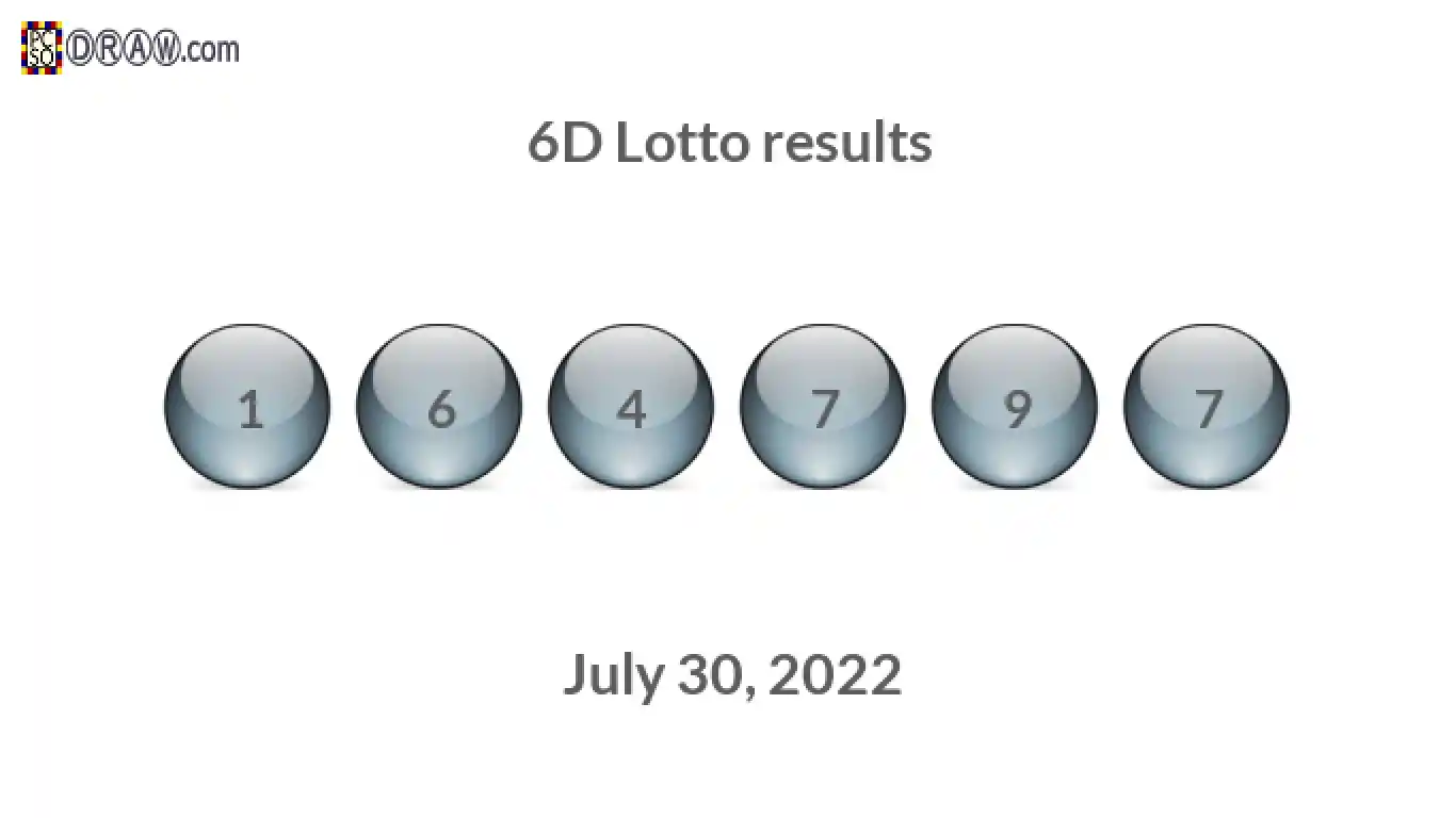 6D lottery balls representing results on July 30, 2022