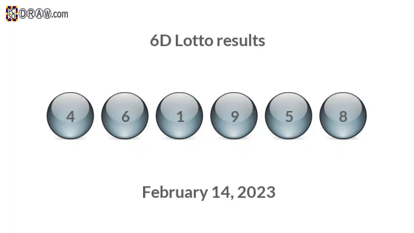 6D lottery balls representing results on February 14, 2023