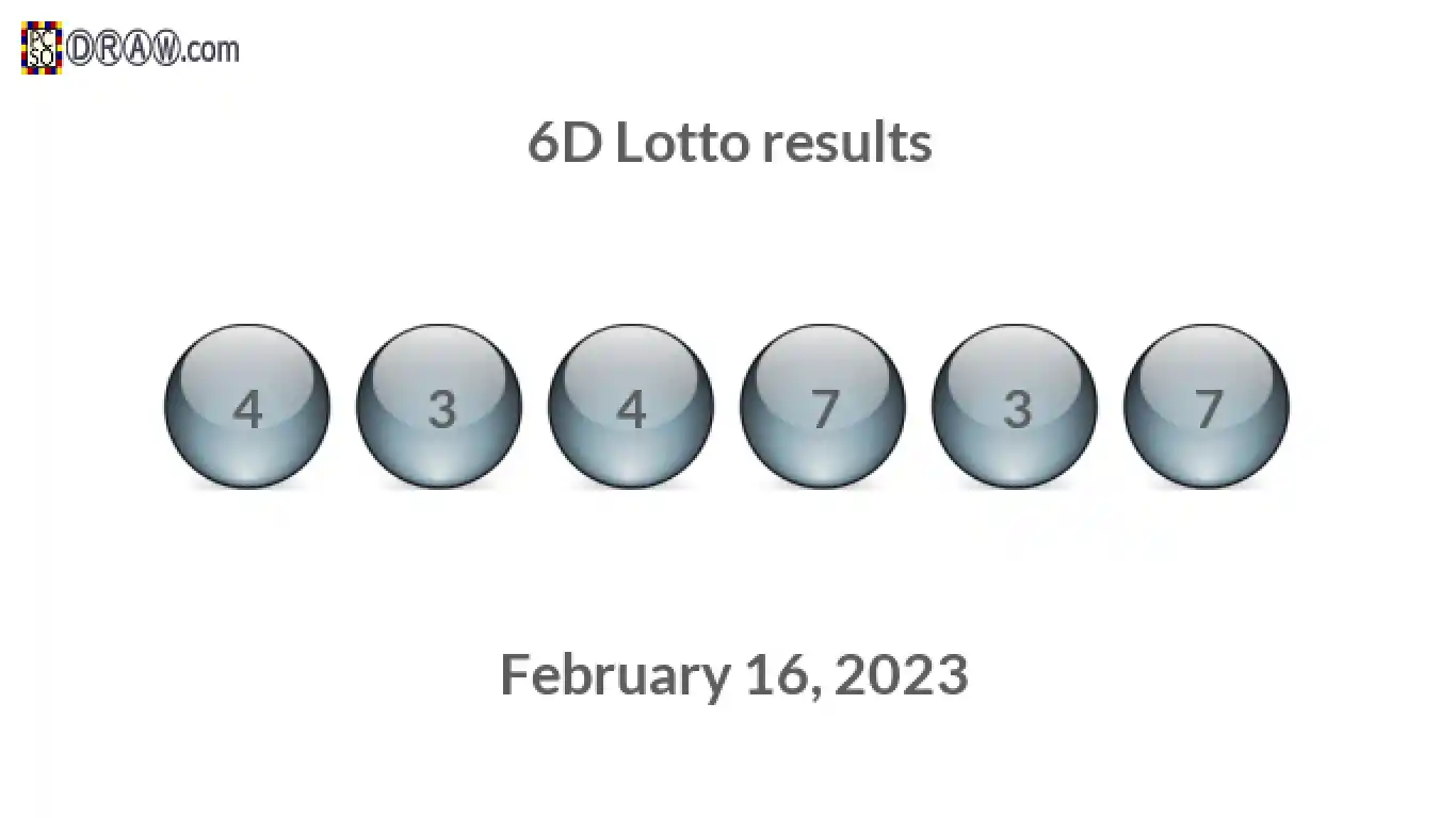 6D lottery balls representing results on February 16, 2023