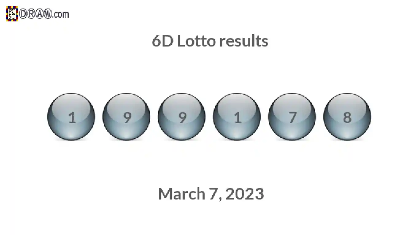 6D lottery balls representing results on March 7, 2023