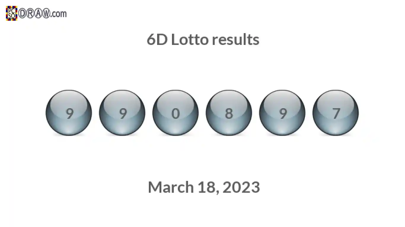 6D lottery balls representing results on March 18, 2023