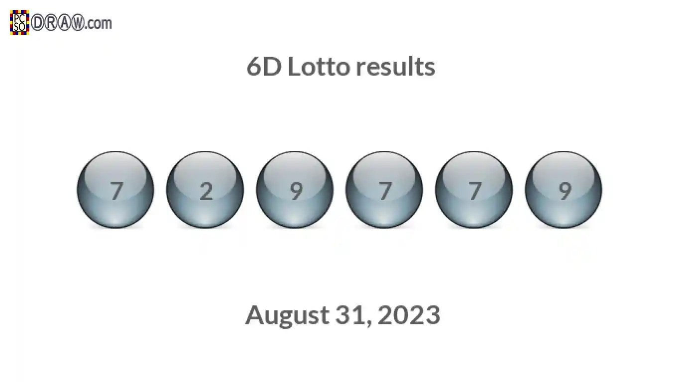 6D lottery balls representing results on August 31, 2023