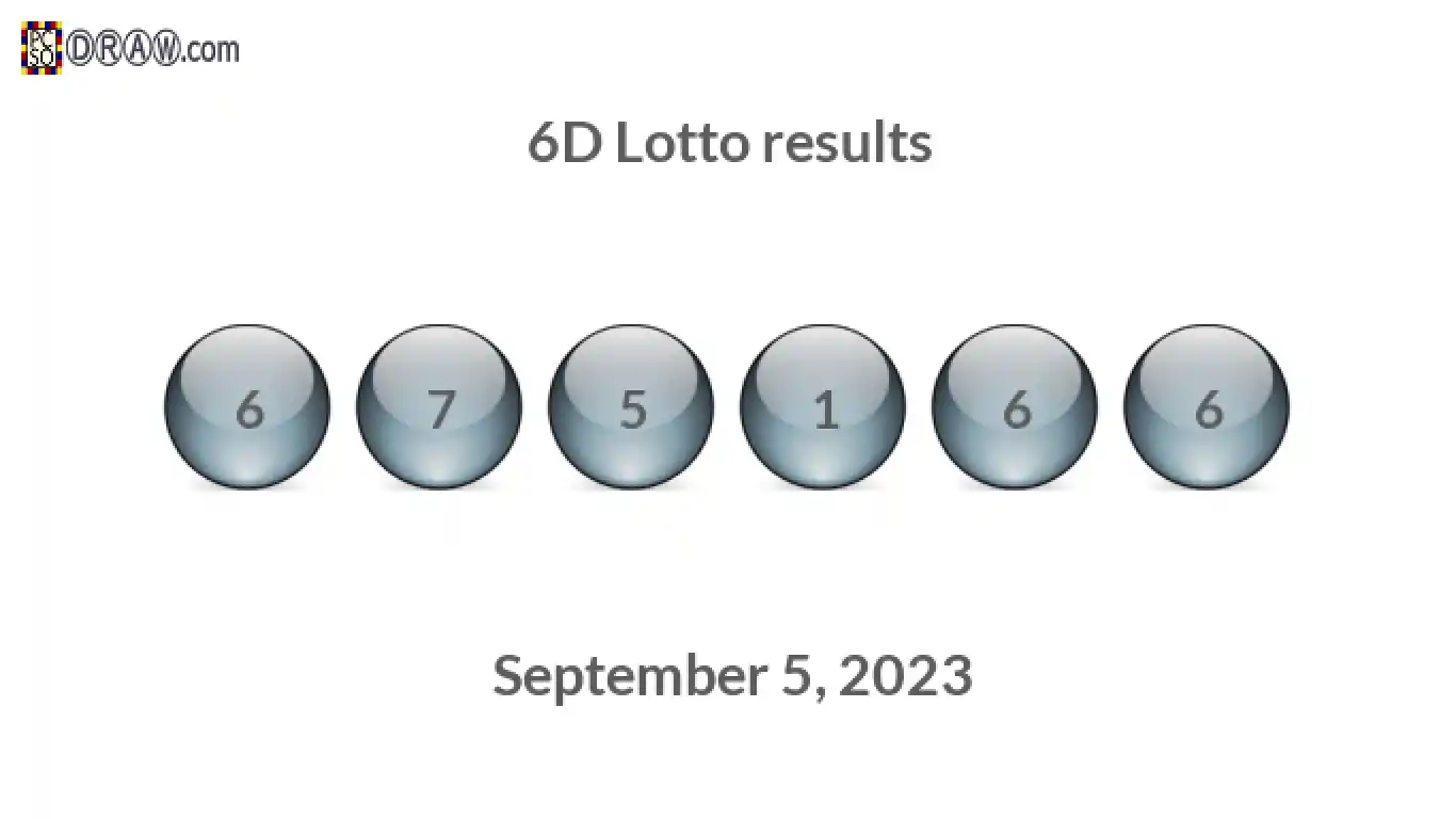 6D lottery balls representing results on September 5, 2023