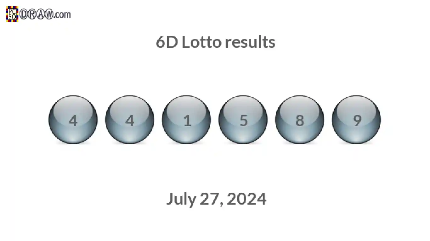 6D lottery balls representing results on July 27, 2024