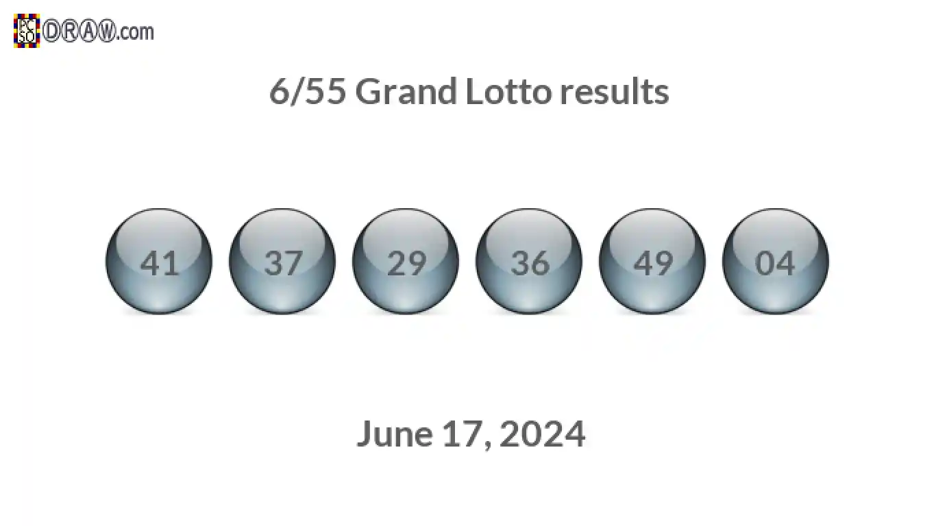 Grand Lotto 6/55 balls representing results on June 17, 2024