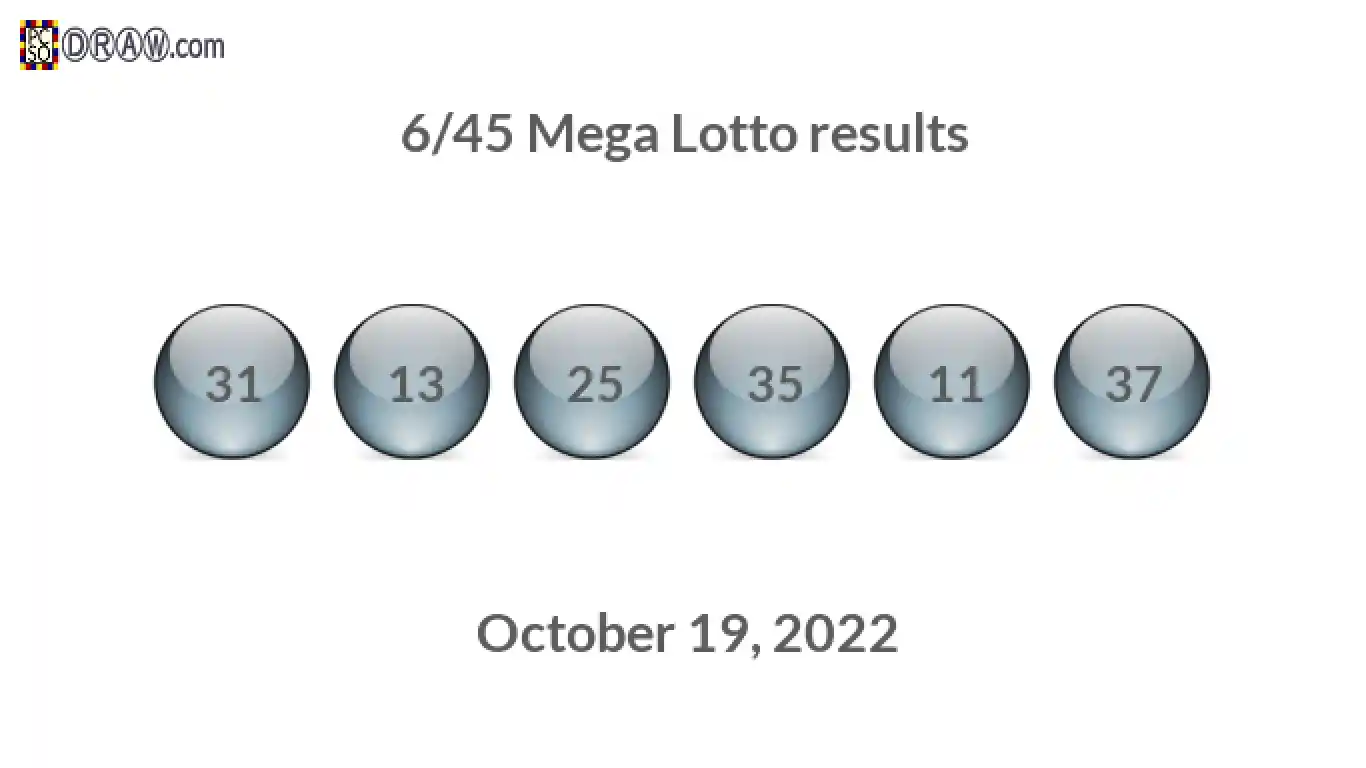 Mega Lotto 6/45 balls representing results on October 19, 2022