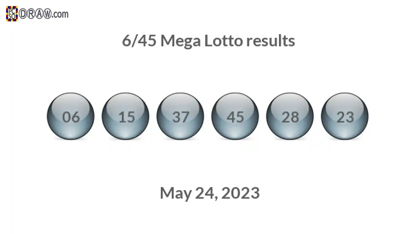 Mega Lotto 6/45 balls representing results on May 24, 2023