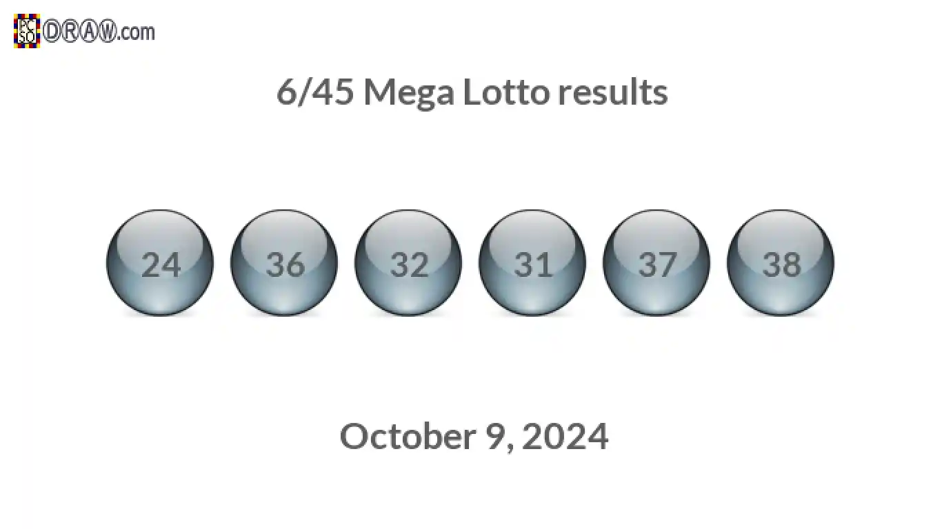 Mega Lotto 6/45 balls representing results on October 9, 2024